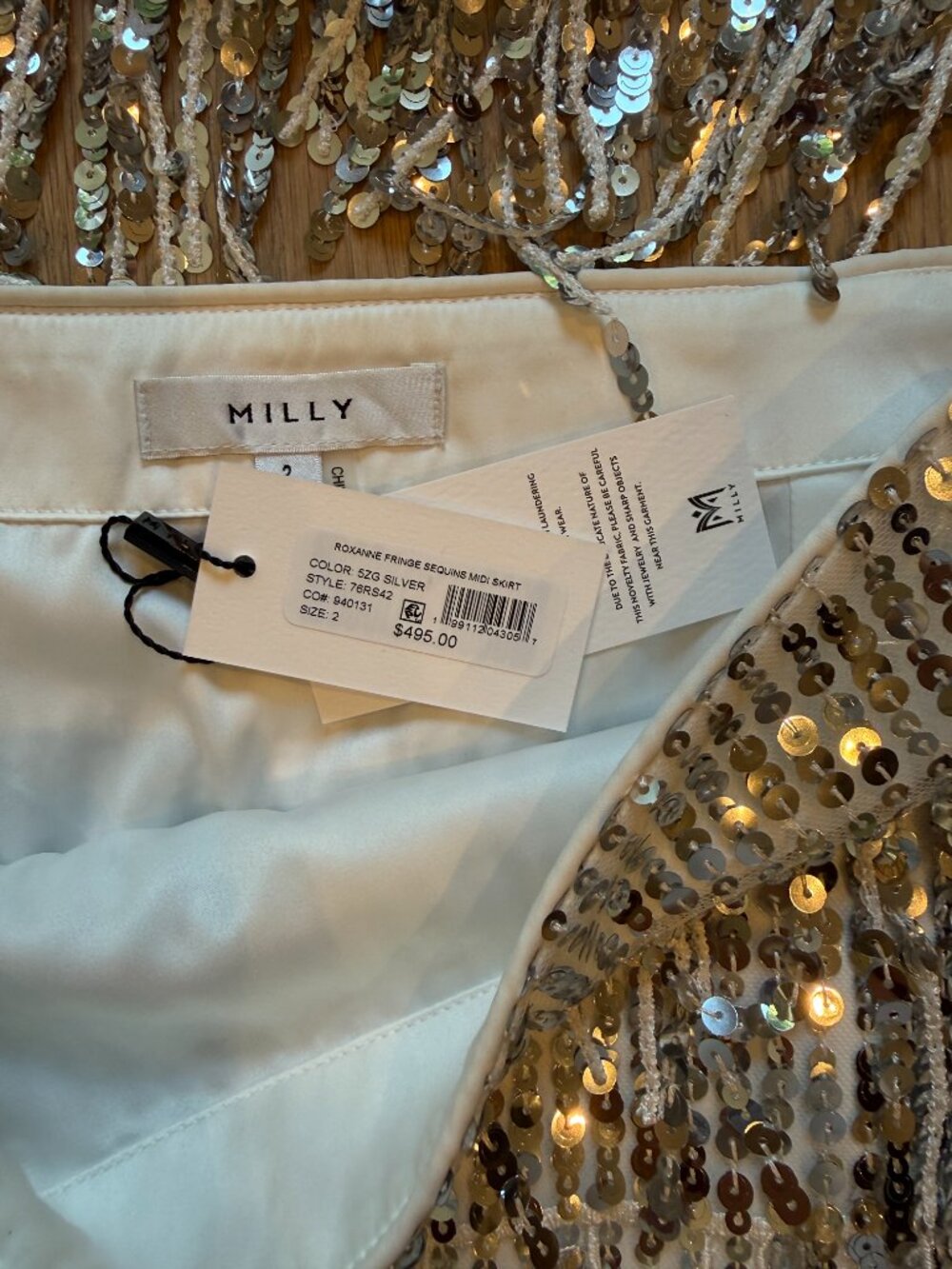 Milly "Royce & Roxanne" Silver Sequin Fringe Matching Set - Top (S) & Midi Skirt - Picture 9 of 15